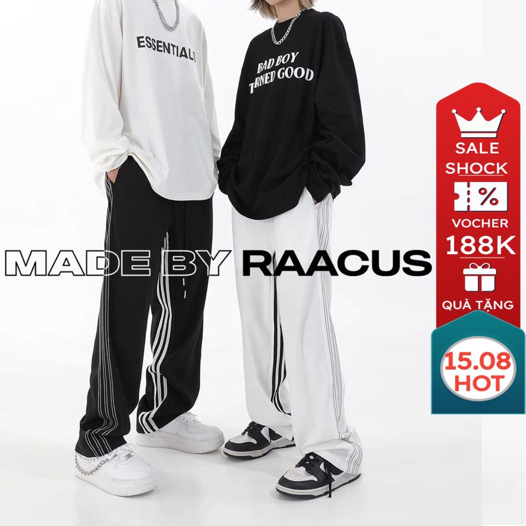 Quần ống rộng nam nữ Raacusstore dáng suông 3 sọc, quần suông nam nữ ống rộng 3 sọc unisex chất poly cao cấp