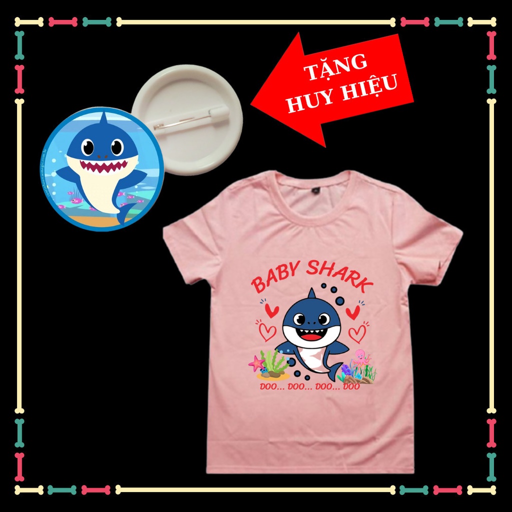 Áo thun cộc tay bé gái baby Shark dễ thương, đủ màu sắc, đủ size áo, kèm Huy hiệu Babyshark