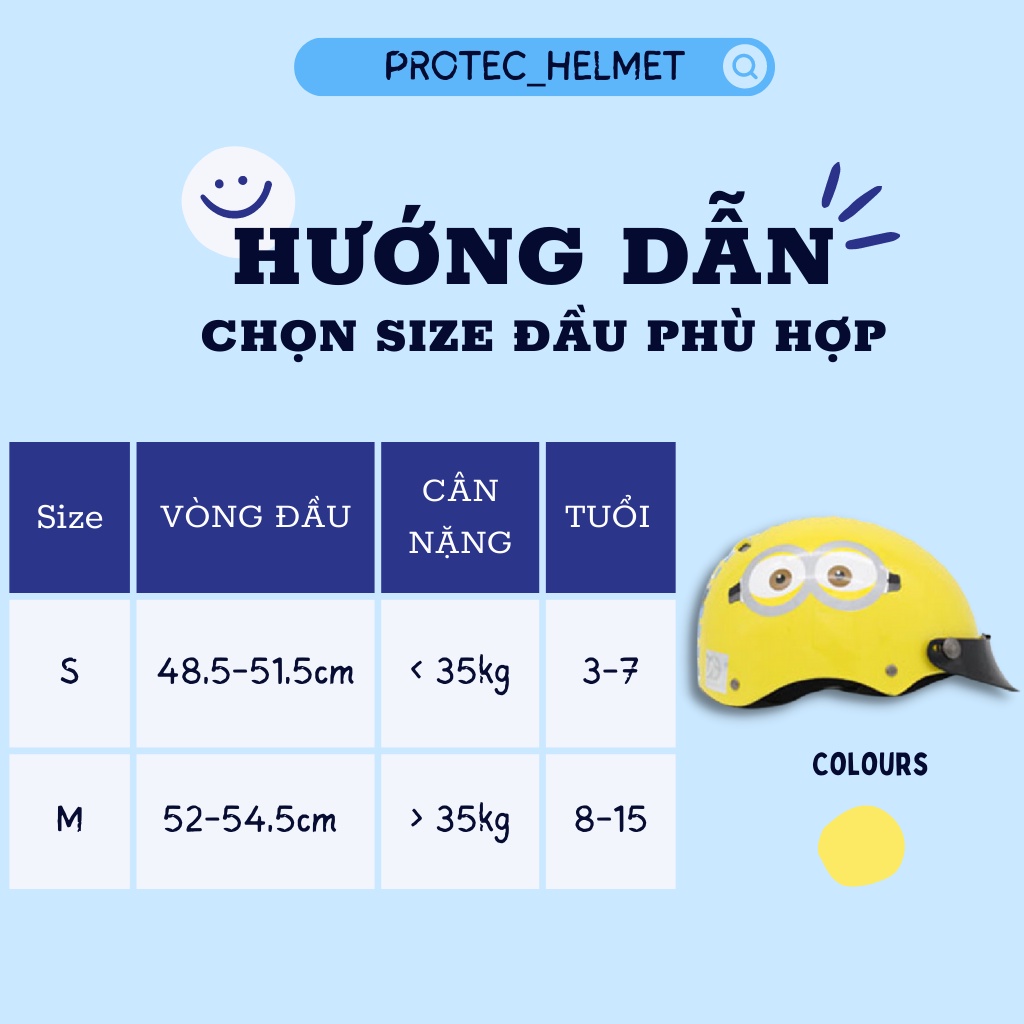 Mũ Bảo Hiểm Trẻ Em 1/2 Đầu Không Kính Protec KITTY Họa Tiết Minion Sinh Động, Dễ Thương