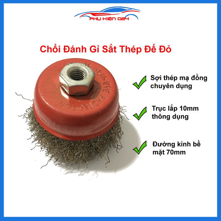 Bát mài, đánh gỉ sắt thép đế đỏ ren M10 đường kính 7cm