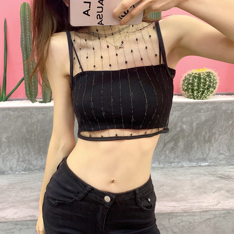 Áo IELGY không tay cổ lọ phối lưới thời trang phong cách Hàn Quốc cho nữ