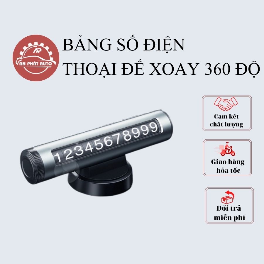 Bảng Số Điện Thoại Ô Tô Bằng Hợp Kim Nhôm Siêu Bền Hình Con Lăn ĐẾ XOAY 360 Độ Cho Mọi Loại Xe