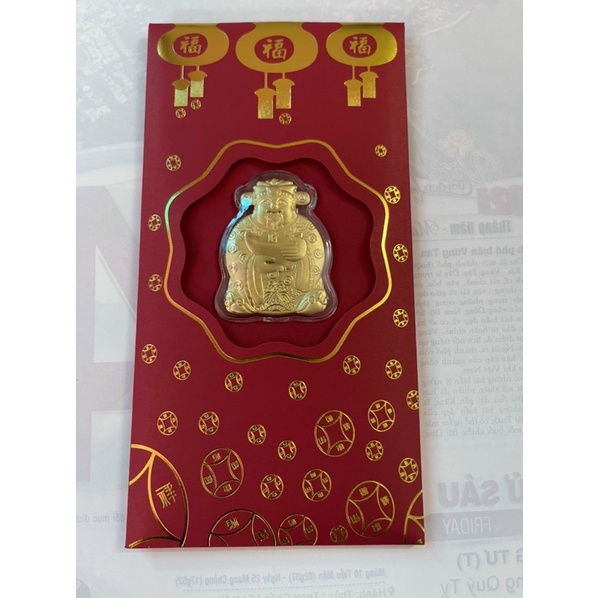 Bao lì xì thần tài mạ vàng may mắn rước tài lộc.