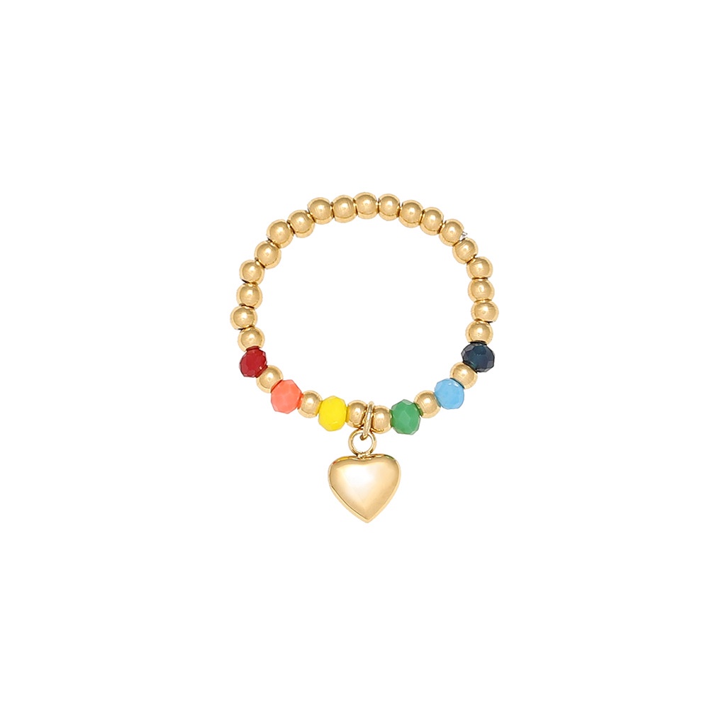 Nhẫn nữ titan kiểu xâu chuỗi bi tròn và thủy tinh màu sắc mặt cười trái tim không gỉ WE2209