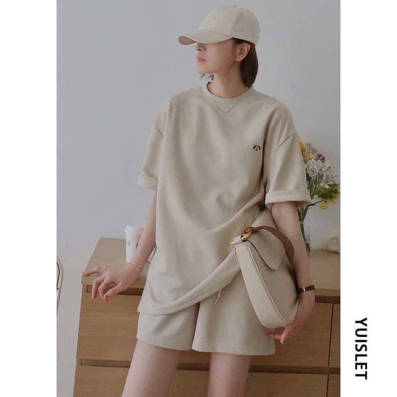 Set bộ áo tay lỡ kèm quần sooc thêu chữ N XÁM cute phong cách trẻ trung dành cho nữ Nhungkudo