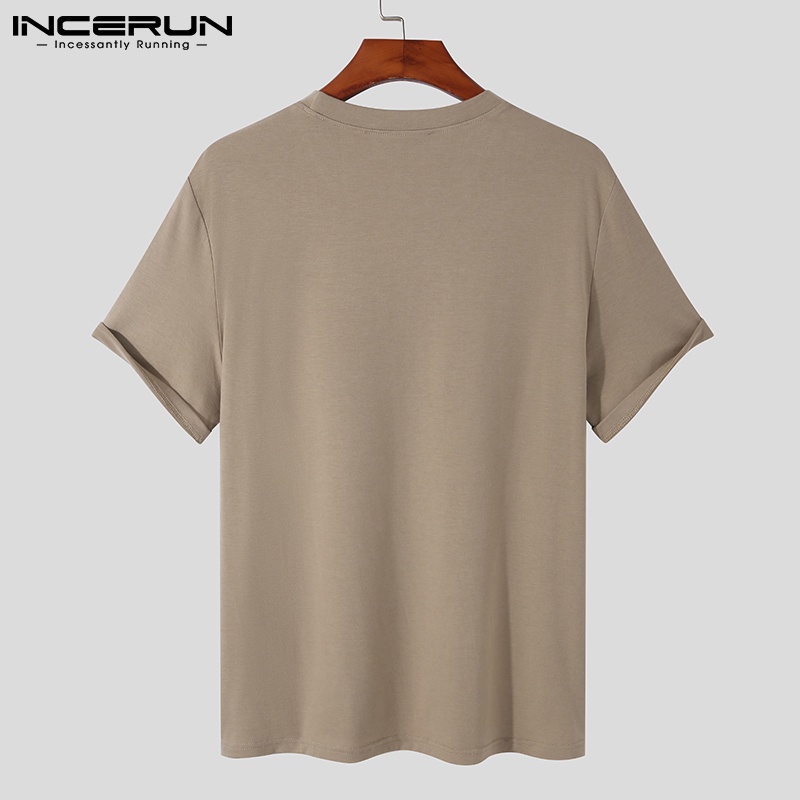 Áo nam INCERUN ngắn tay cổ tròn màu sắc đơn giản 4 màu lựa chọn