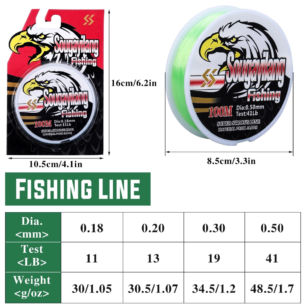 Dây câu cá Sougayilang bằng sợi nylon Monofilament mịn 11-41LB 100M phù hợp cho câu cá nước mặn và nước ngọt