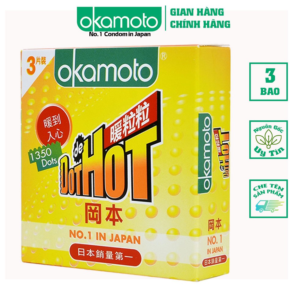 Mua 1 tặng 1 Bao Cao Su Okamoto Dot de Hot. Gai Nóng Truyền Nhiệt Nhanh Hộp 3 Cái
