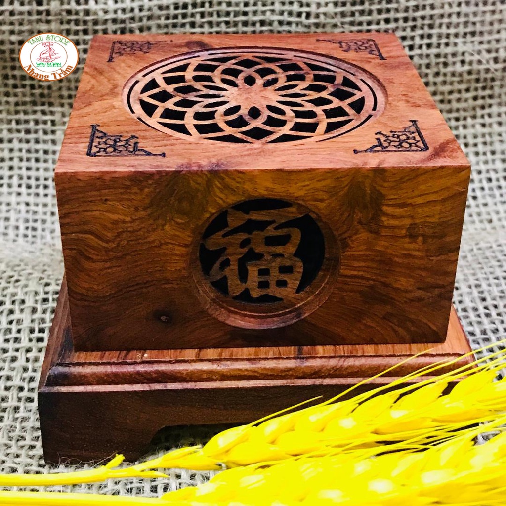 HỘP XÔNG NHANG TRẦM MẪU VUÔNG LỚN BẰNG GỖ HƯƠNG- SANG TRỌNG,  AN TOÀN KHI SỬ DỤNG- TANU STORE