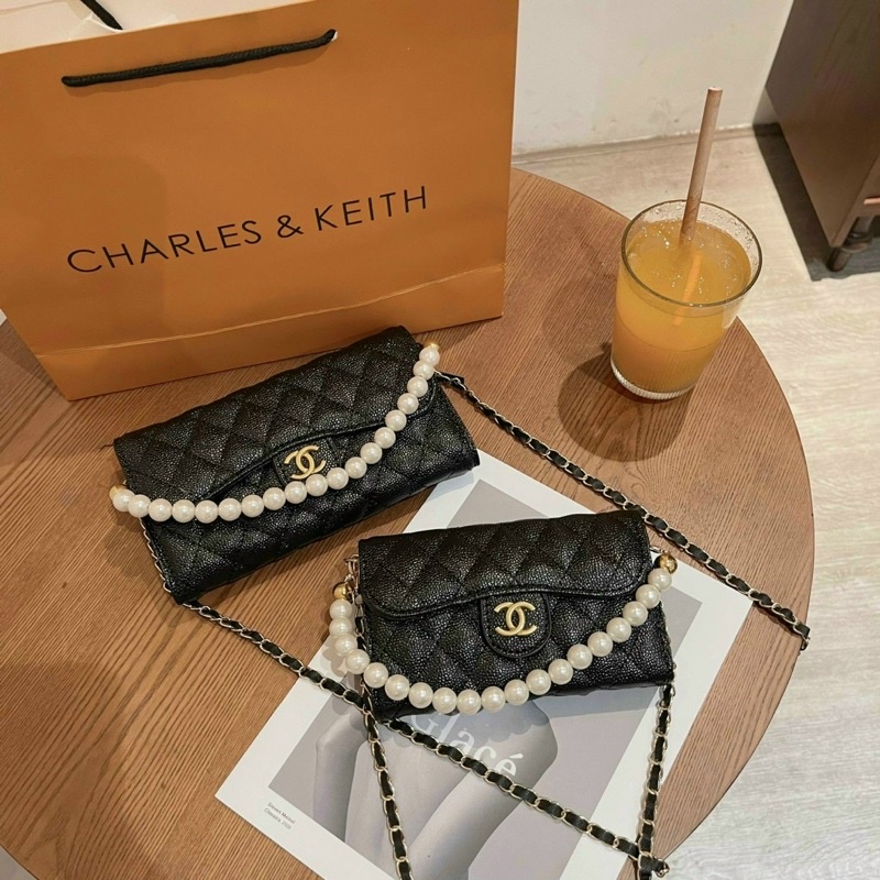 (Ảnh Thật) Túi Ví Đeo Chéo Nữ Kèm Dây Ngọc Sang Chảnh