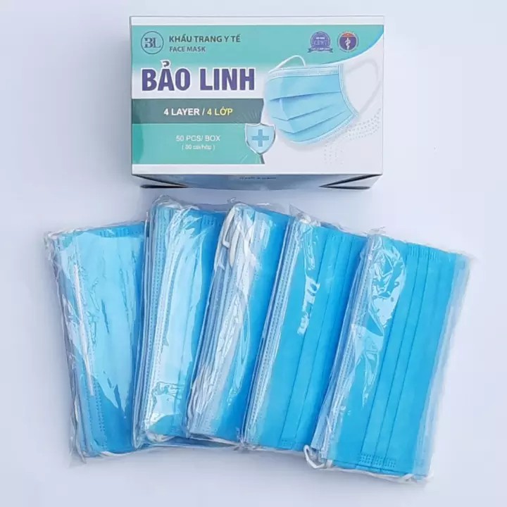 [4 Lớp Dày] Khẩu Trang Y Tế Kháng Khuẩn Bảo Linh 1 hộp 50 cái- Nhiều Màu Xám Xanh