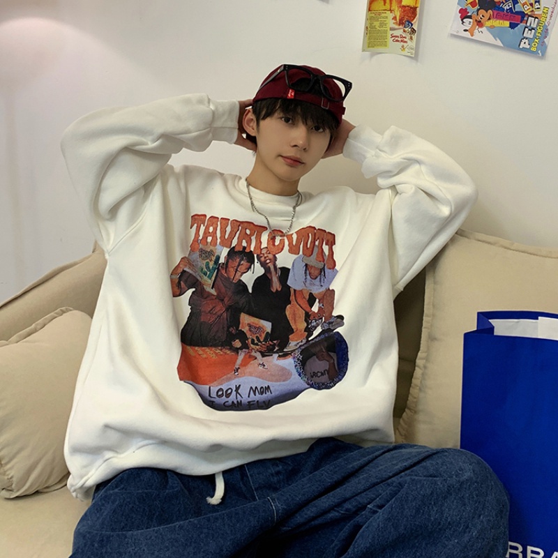 Áo Sweater Mỏng Tay Dài Cổ Tròn Dáng Rộng Phong Cách Hip Hop Retro Cho Nam Size M-5Xl