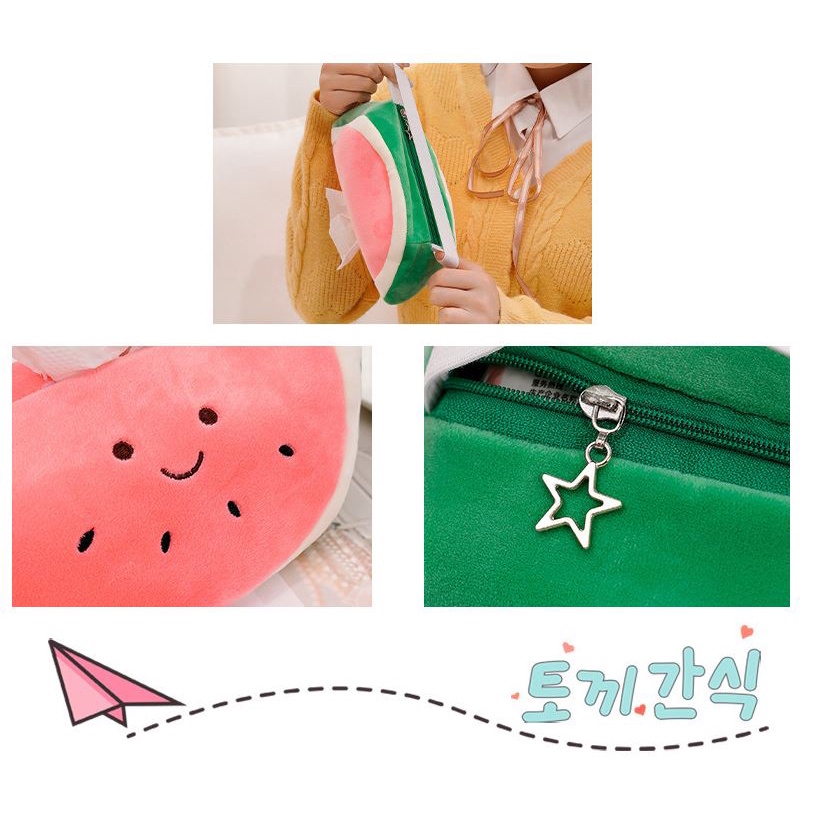 Hộp đựng khăn giấy XIAODUOJIAJU gắn xe hơi phủ lông nhung hình trái cây dễ thương xinh xắn