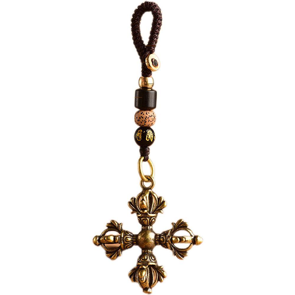 Aaron1 Cross Vajra Móc Chìa Khóa Xe Máy Buddhism Dharma Vajra Bằng Đồng Thau Phong Cách Vintage