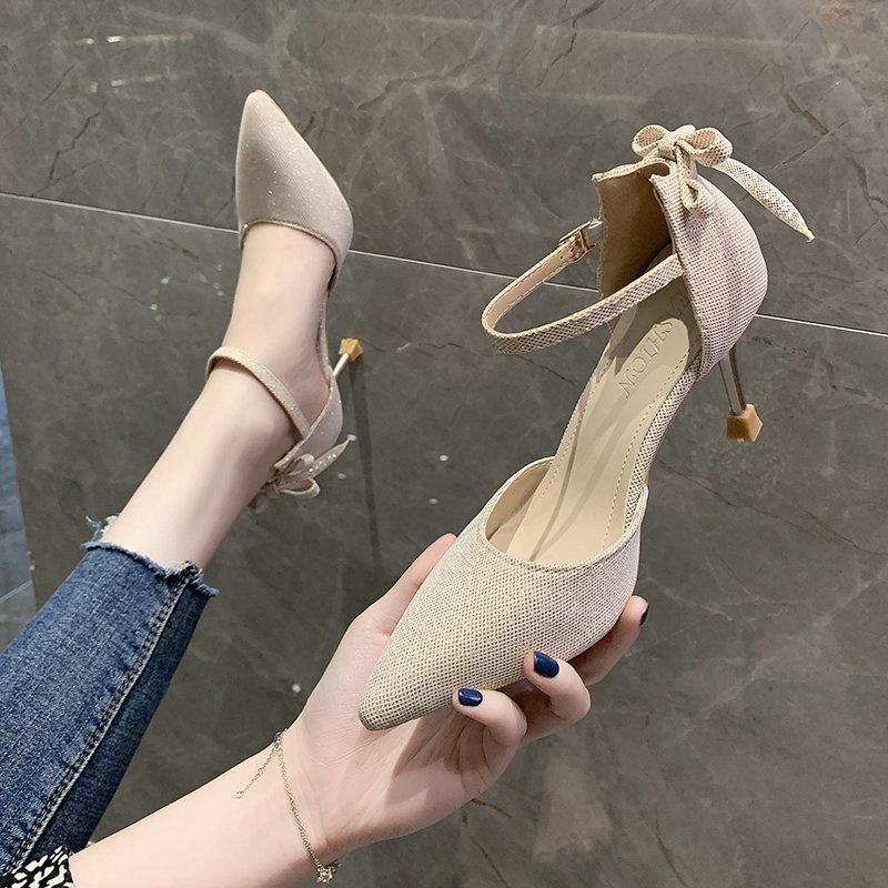 Ielgy Giày Cao Gót Hở Ngón Đính Nơ Phong Cách Hàn Quốc