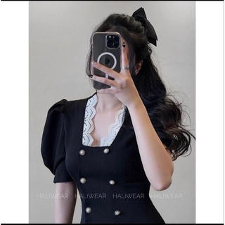 Váy đen phối ren cúc ngọc cho nữ