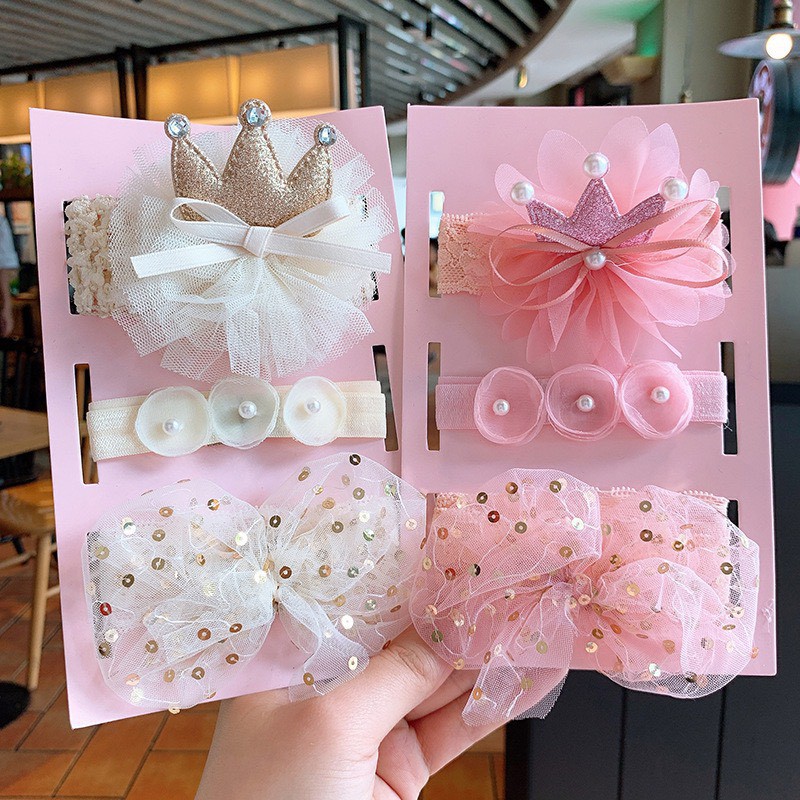 Set 3 băng đô turban 100 mẫu đa dạng cao cấp ảnh chụp thật kèm hộp độ đàn hồi tốt co giãn cho bé gái từ 0 đến 6 tuổi
