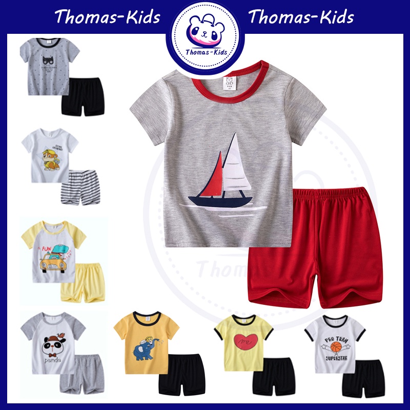 Set áo thun tay ngắn và quần Short họa tiết hoạt hình cho bé trai D118