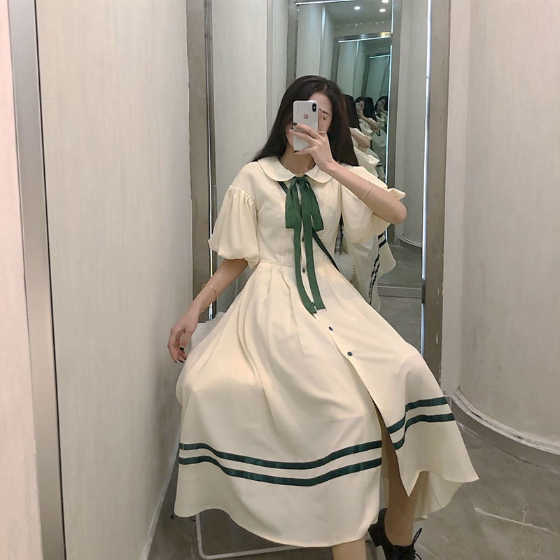 Đầm Chữ A Tay Ngắn Dáng Rộng Cổ Búp Bê Phong Cách Hàn Quốc Thời Trang Mùa Hè Mới Cho Nữ Sinh