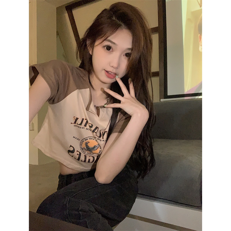 Áo Thun Tay Ngắn Cổ Chữ V Thời Trang Hàn Quốc Sành Điệu Cho Nữ