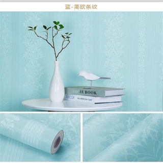10 mét giấy dán tường sẵn keo hoa văn 3d xanh cực đẹp