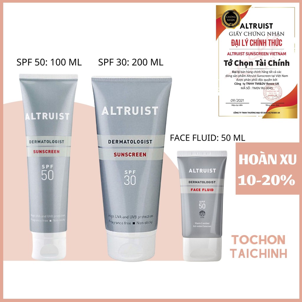 Kem chống nắng Altruist Dermatologist face fluid, Sunscreen spf 30, spf 50 mẫu mới