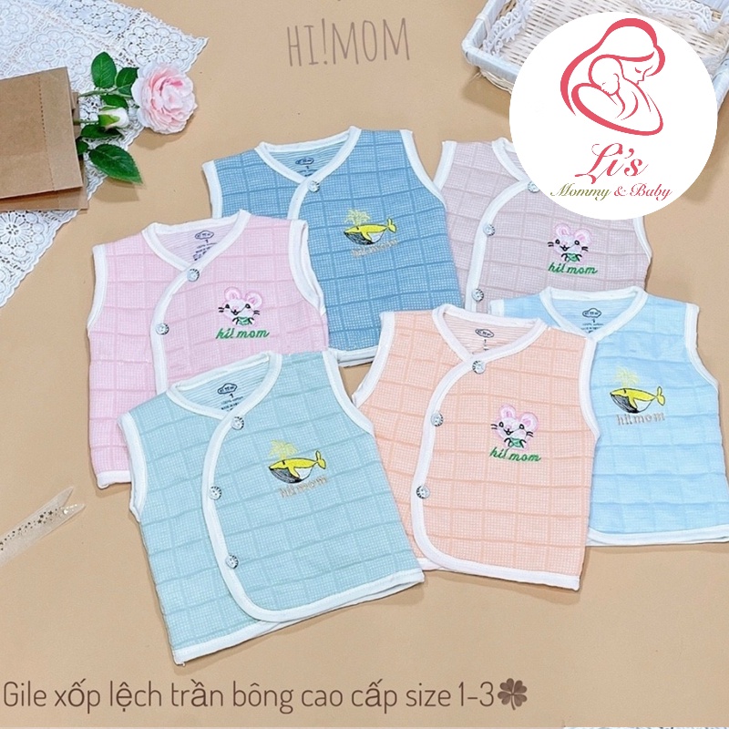 Áo Gile cho bé Hi!Mom vải nỉ chần bông cài lệch cao cấp quần áo trẻ em thu đông sơ sinh 0 12 tháng nam nữ Mã AGI33