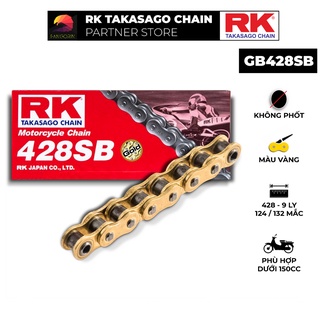 Sên xe máy RK Takasago Chain mã GB-428-SB, màu vàng, không phốt cao su, kích thước 9 ly - 428, 124 / 132 mắc sên