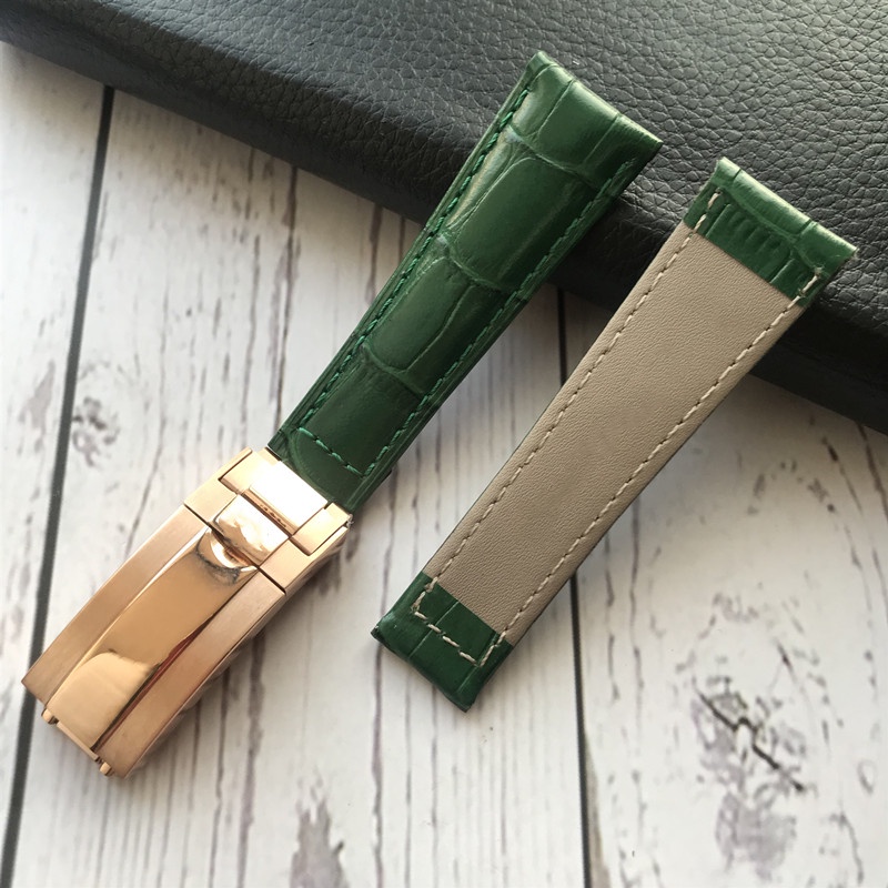 ROLEX Dây Đeo Bằng Da Thật Màu Xanh Lá 20MM Dành Cho Tàu Ngầm