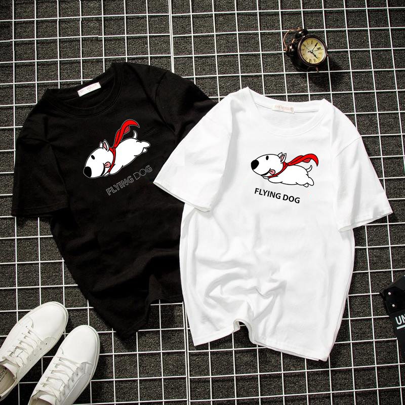 Áo thun unisex form rộng in flying dog cá tính vải dày mịn 2019T1146