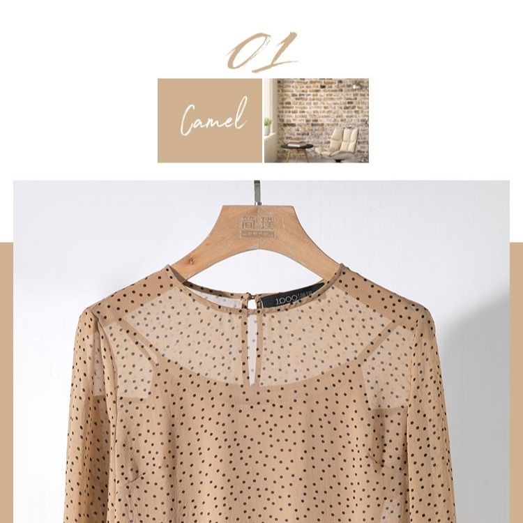 Áo Sơ Mi Chiffon Cổ Tròn Dáng Rộng Họa Tiết Chấm Bi Thời Trang Cho Nữ