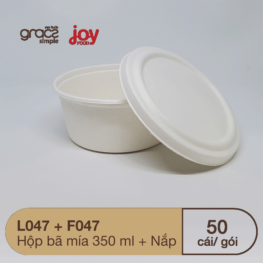 50 hộp bã mía tròn Gracz 350ml dùng 1 lần đựng canh, soup, thịt kho trứng, salad trộn + Nắp