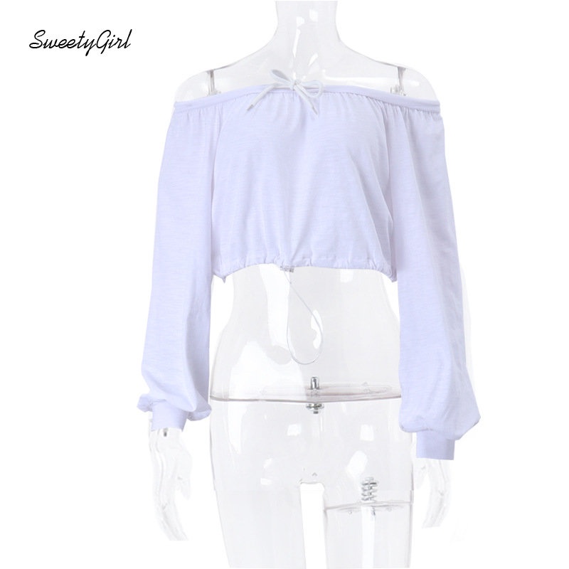 Áo Thun Crop Top Tay Dài Màu Trơn Thắt Nơ Gợi Cảm Thời Trang 2022 Cho Bạn Gái