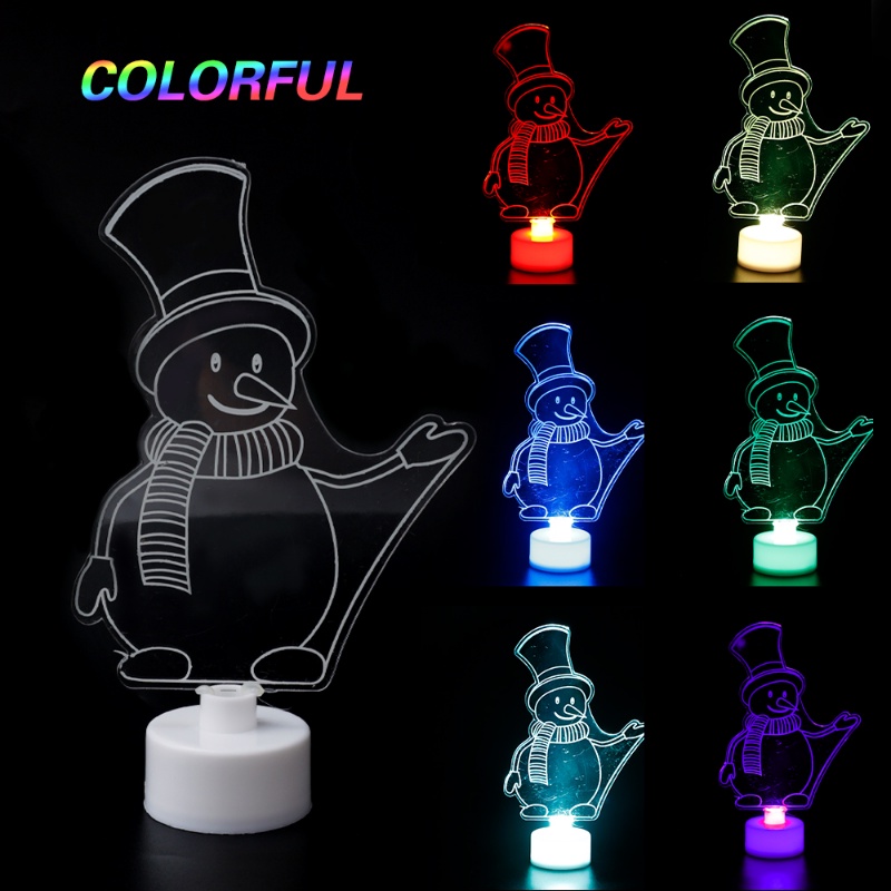 Đèn LED Nhiều Màu Sắc Hình Ông Già Noel / Người Tuyết Bằng Acrylic Trang Trí Cây Thông Giáng Sinh