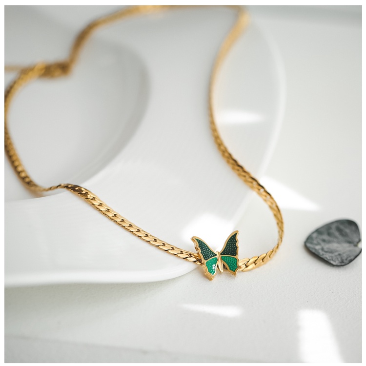 Choker titan kiểu xích phối mặt hình bướm không gỉ