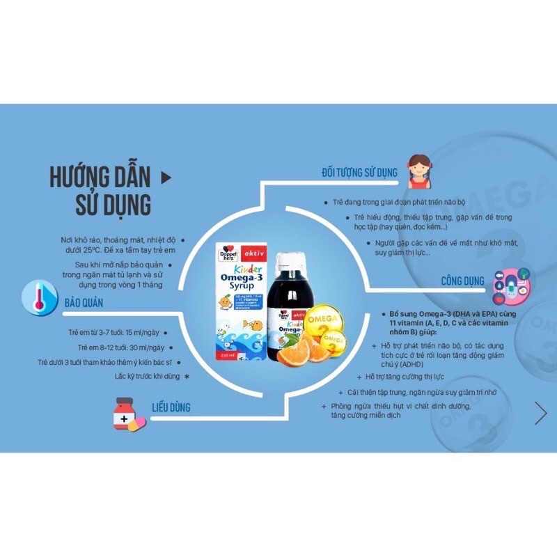 Doppelherz Kinder Omega 3 - hỗ trợ phát triển não bộ , tăng thị lực cho bé