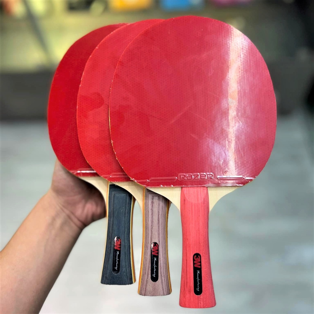 Combo Vợt Bóng Bàn Dán Rời Cao Cấp Chuyện Nghiệp Giá Rẻ : 1 Cây Cốt 3W 5 Gỗ ( thuần gỗ )  + 2 Mặt Vợt Razer