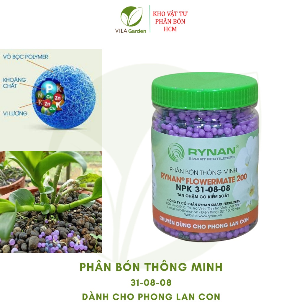 Phân Tan Chậm RYNAN FLOWERMATE 200 lọ 150g, Phân Bón Thông Minh NPK 31-08-08