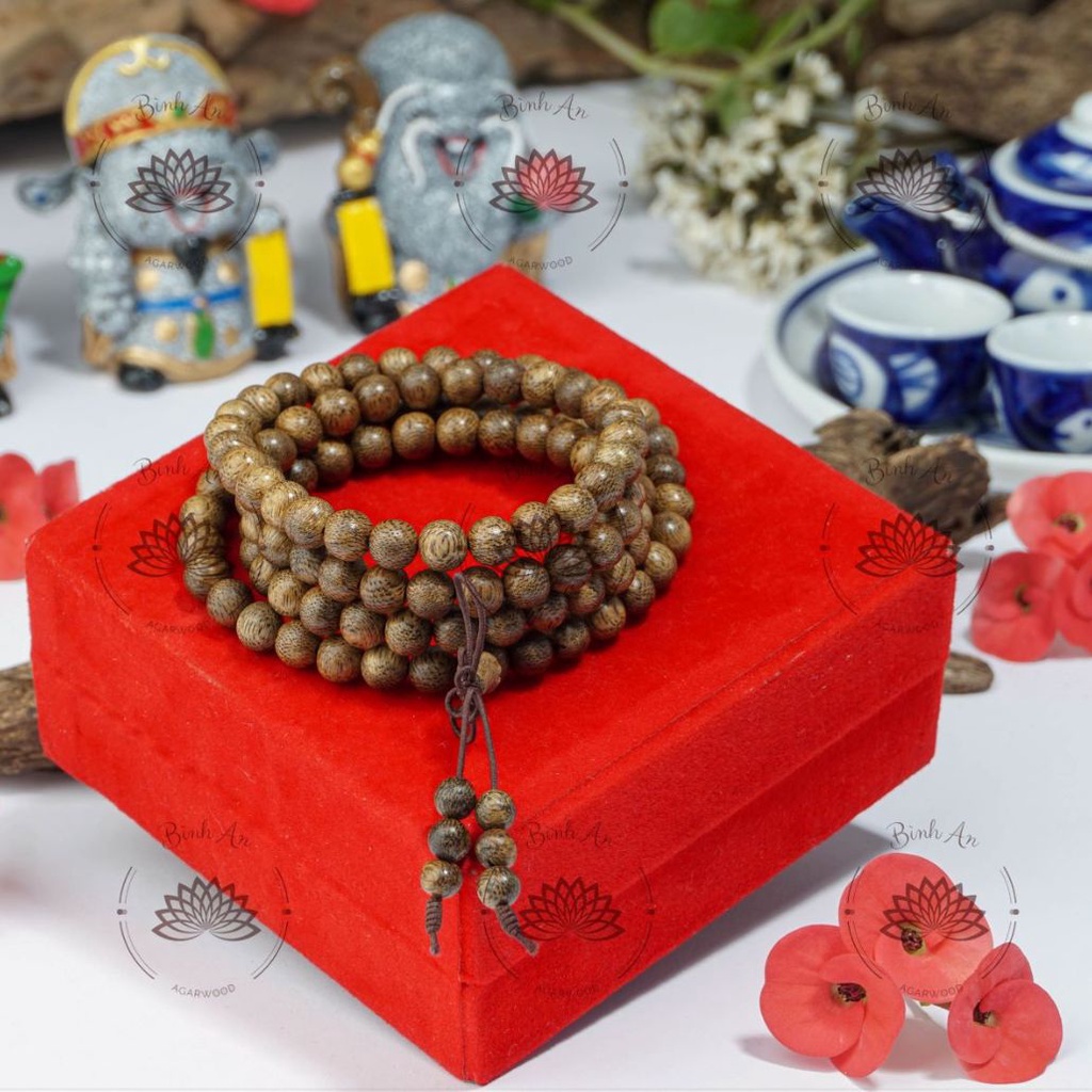 Vòng Tay Trầm Hương 108 Hạt - Chuỗi Tràng Hạt 108-8mm Trầm Tốc Việt - Vòng Tay Phong Thủy - Trầm Hương Tự Nhiên