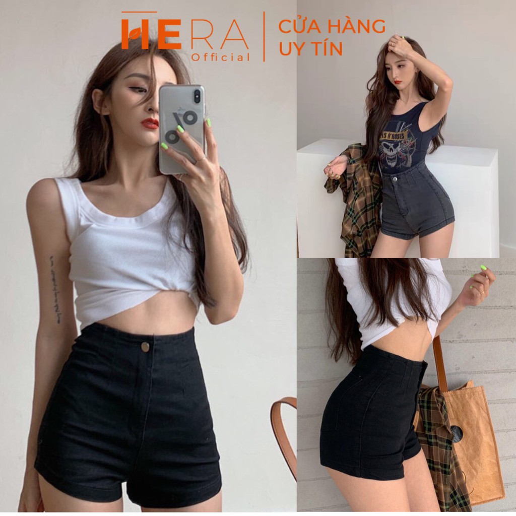 quần short jean cạp cao