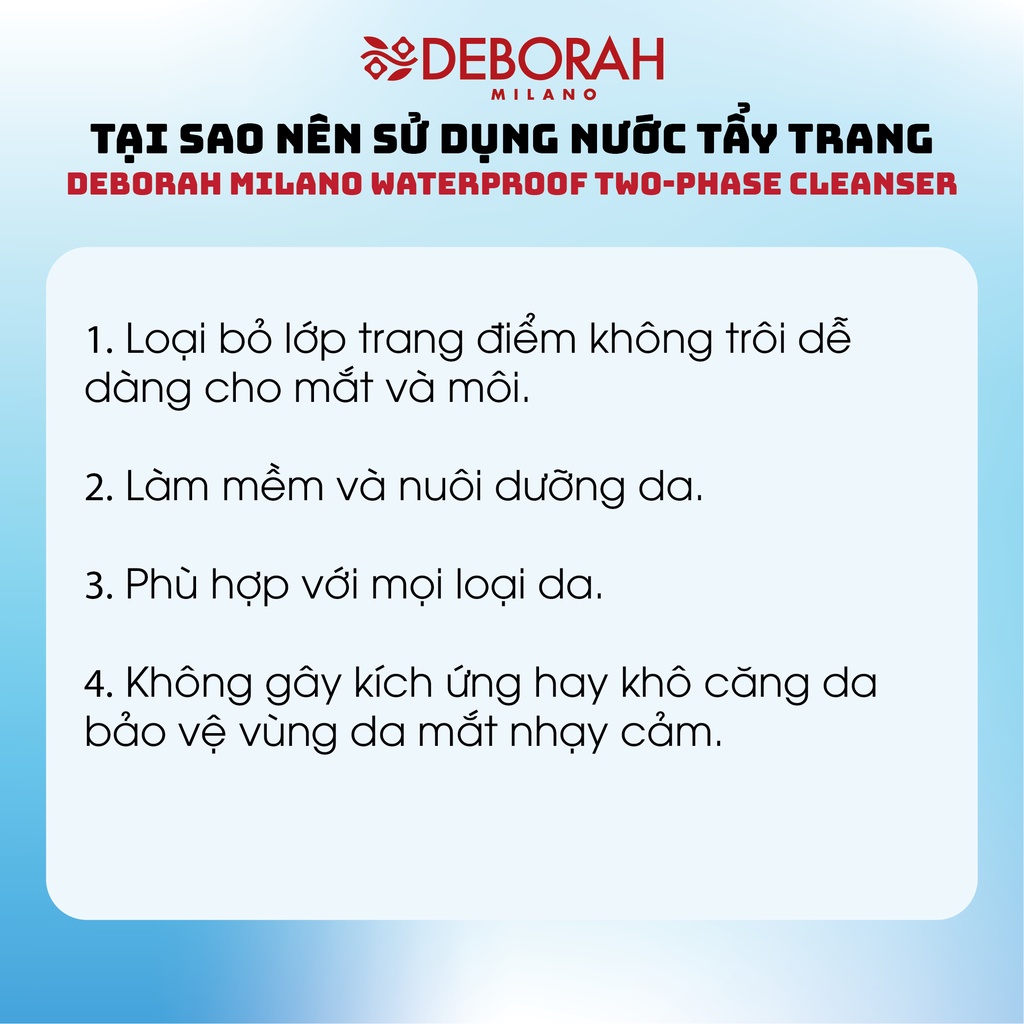 Nước Tẩy Trang Mắt Môi Deborah Milano Waterproof Two-Phase Cleanser - Chính Hãng Ginabeauty PP | BigBuy360 - bigbuy360.vn