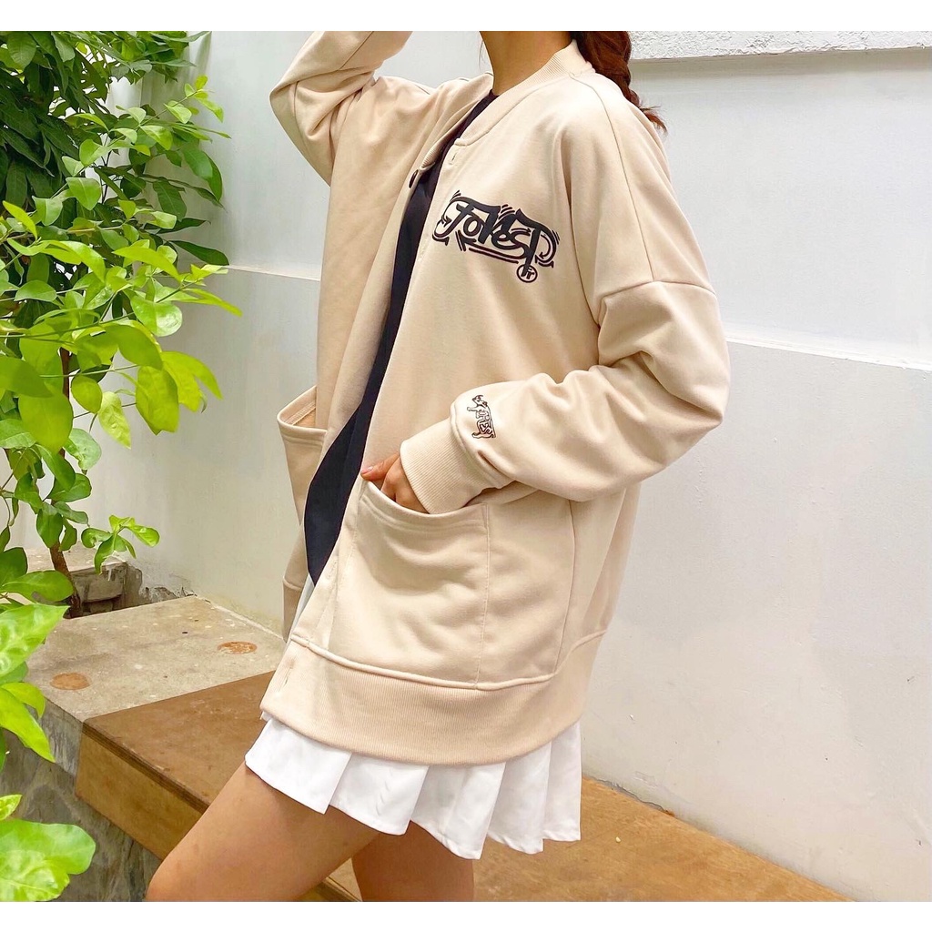 Áo khoác Cardigan nữ màu tan chất nỉ Forest