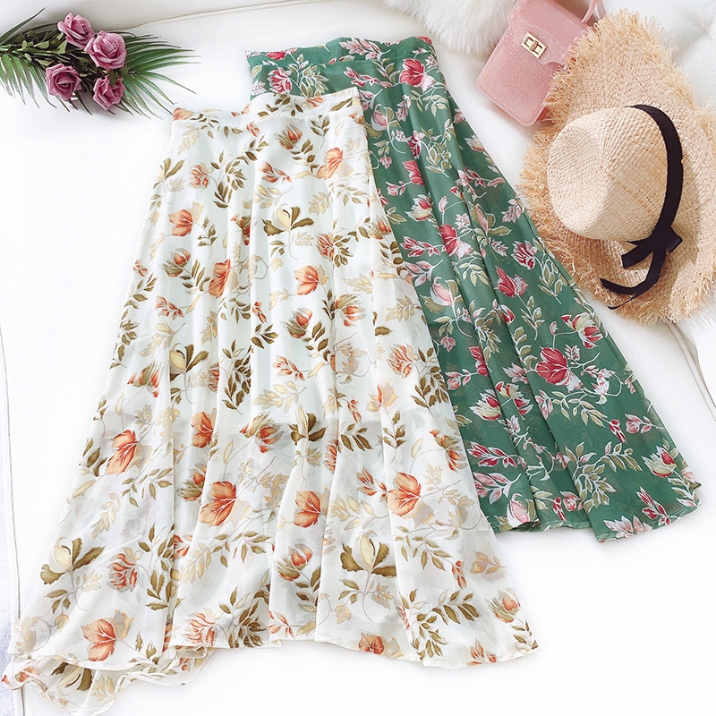 Chân váy hoa chữ A vải chiffon