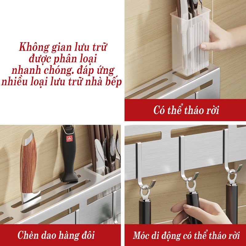 Giá Treo Đồ Nhà Bếp, Giá Cài Dao, Kéo Đa Năng Bằng Inox Không Gỉ IKA.HOME