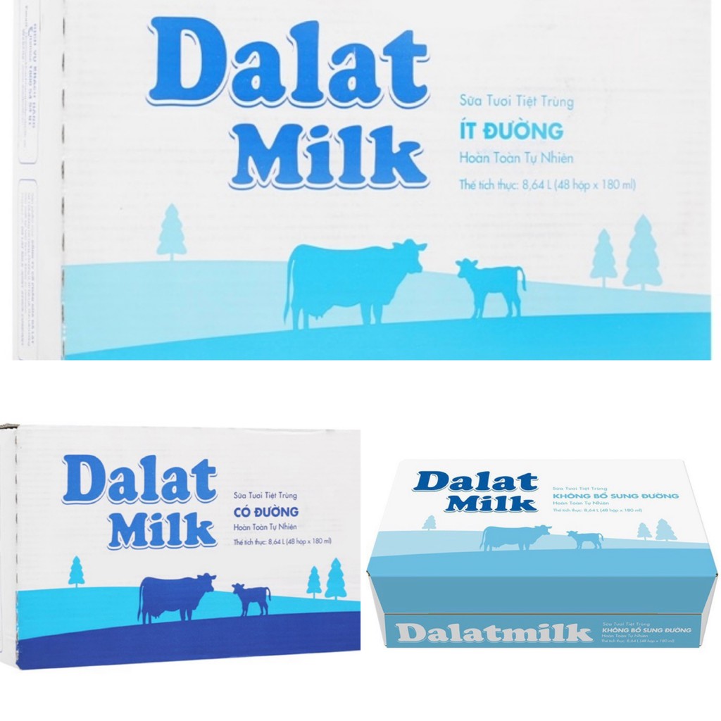 Thùng sữa Đà Lạt milk 48 hộp/180ml ( có đường, ít đường, không đường)