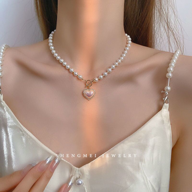 Vòng cổ ngọc trai iF YOU mặt hình trái tim pha lê
