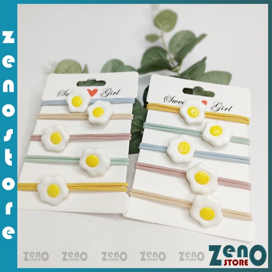 Set 5 dây buộc tóc  Dây Cột Tóc, Chun Buộc Tóc Trứng Ốp la Nhiều Màu PT38