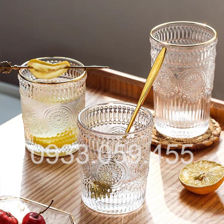 Ly uống rượu Tây thủy tinh pha lê cao cấp viền nhũ vàng, cốc uống rượu whisky wine glass