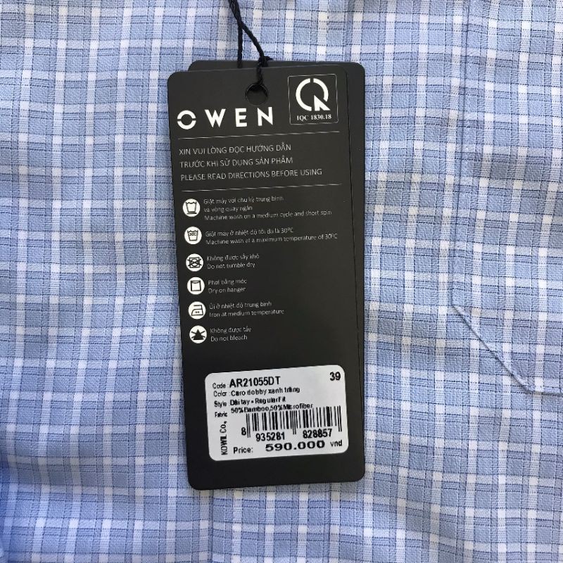 Áo Sơ Mi Nam Tay Dài Owen AR21055DT Dáng Regular Fit Màu Xanh Caro Trắng Vải Sợi Tre | BigBuy360 - bigbuy360.vn