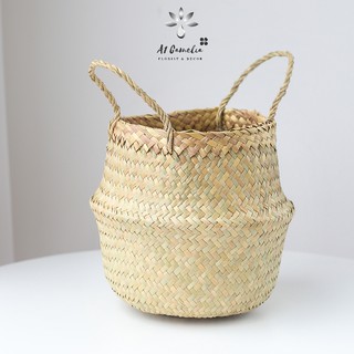 Giỏ Cói Trồng Cây Cao Cấp A1Camelia, Phong Cách Hàn Quốc, Trang Trí Phòng Sang Trọng (Có Quai Xách)